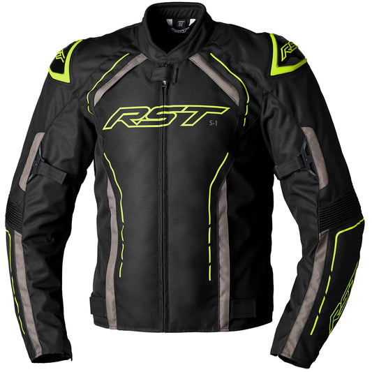 RST S1 CE Textile Jacket - Black / Grey / Fluo Yellow by RST - clearance motorcycle jacket