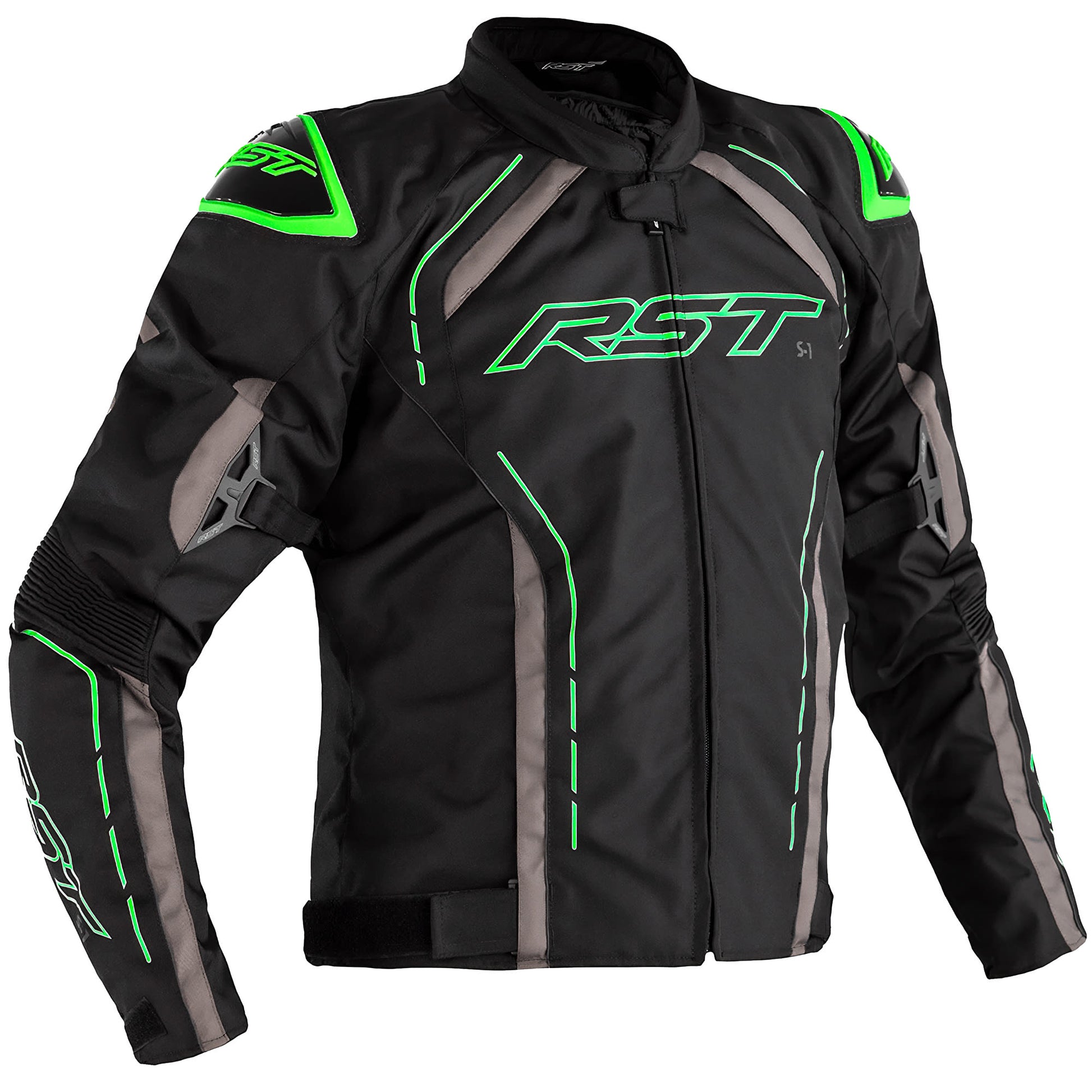 RST S1 CE Textile Jacket - Black / Grey / Neon Green by RST - clearance motorcycle jacket