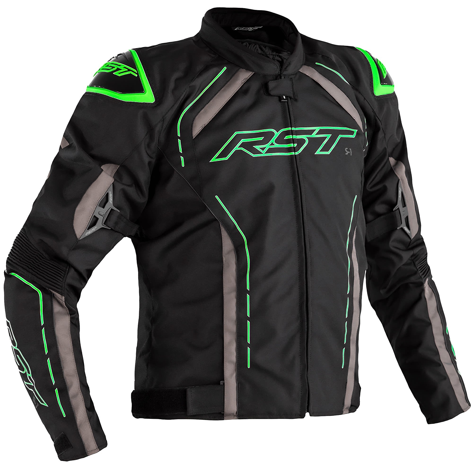RST S1 CE Textile Jacket - Black / Grey / Neon Green by RST - clearance motorcycle jacket