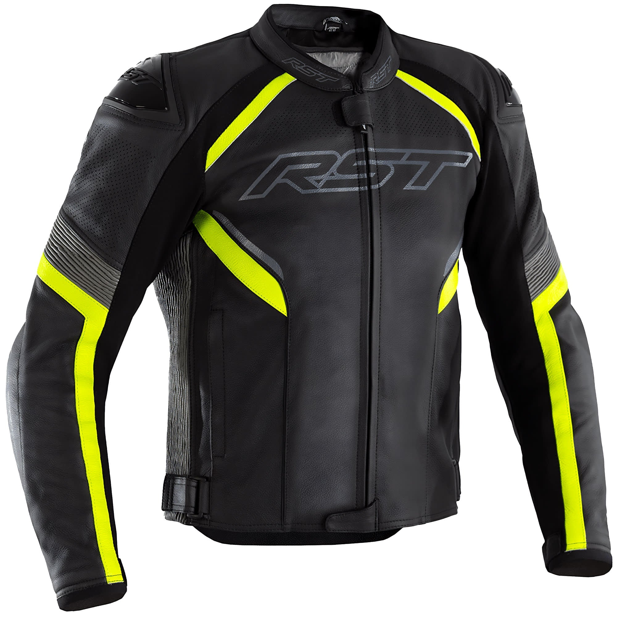 RST Sabre CE Leather Jacket - Black / Grey / Fluo Yellow by RST - clearance motorcycle jacket