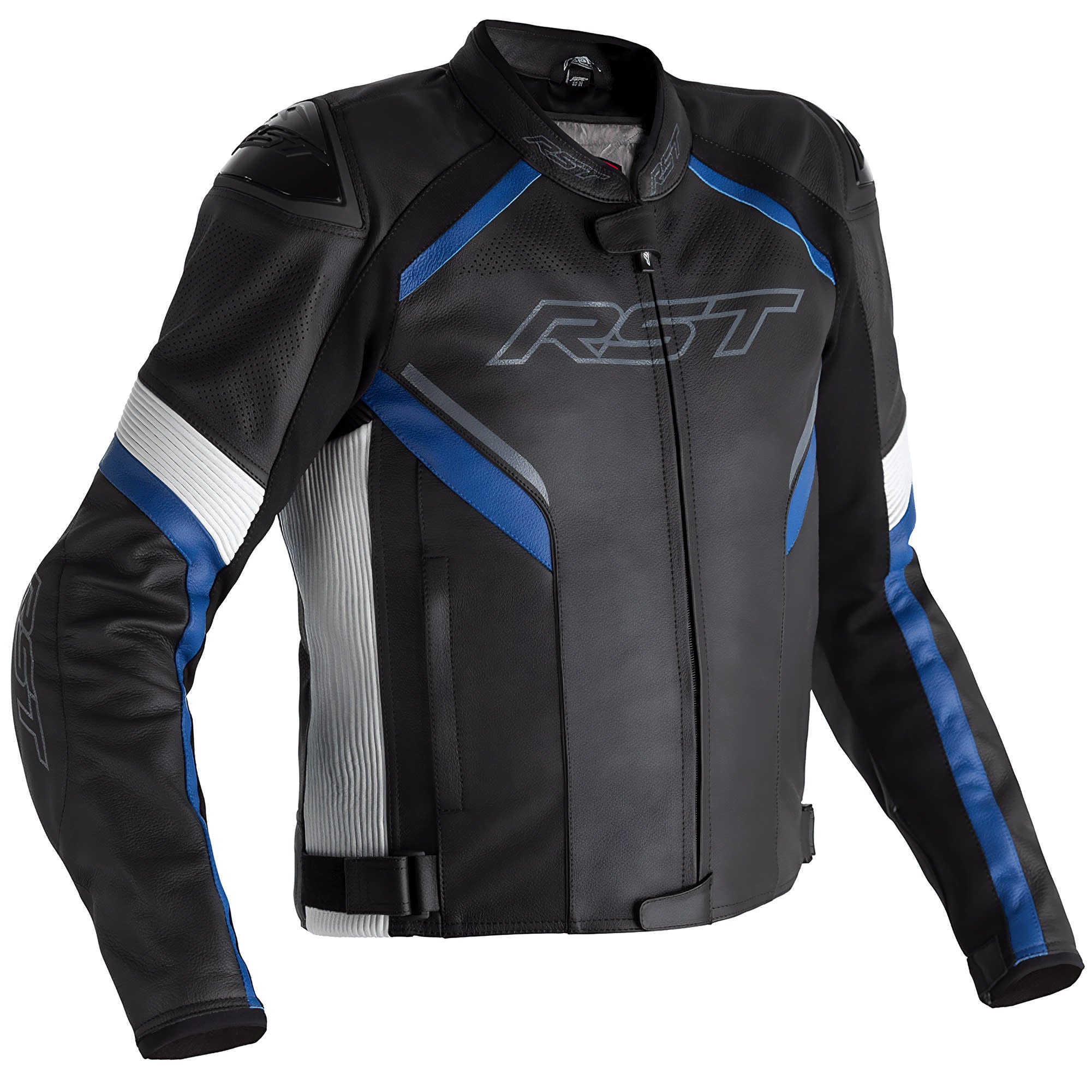 RST Sabre CE Leather Jacket - Black / White / Blue by RST - clearance motorcycle jacket