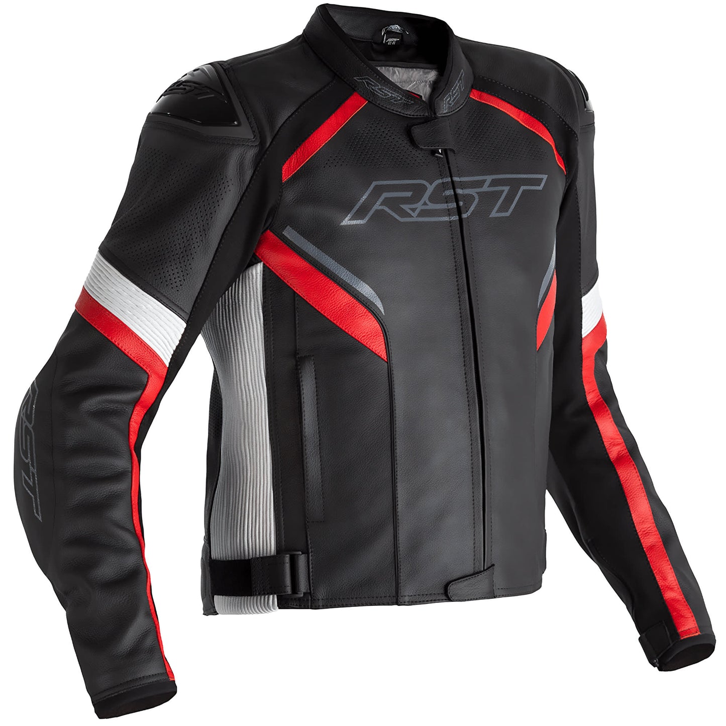 RST Sabre CE Leather Jacket - Black / White / Red by RST - clearance motorcycle jacket