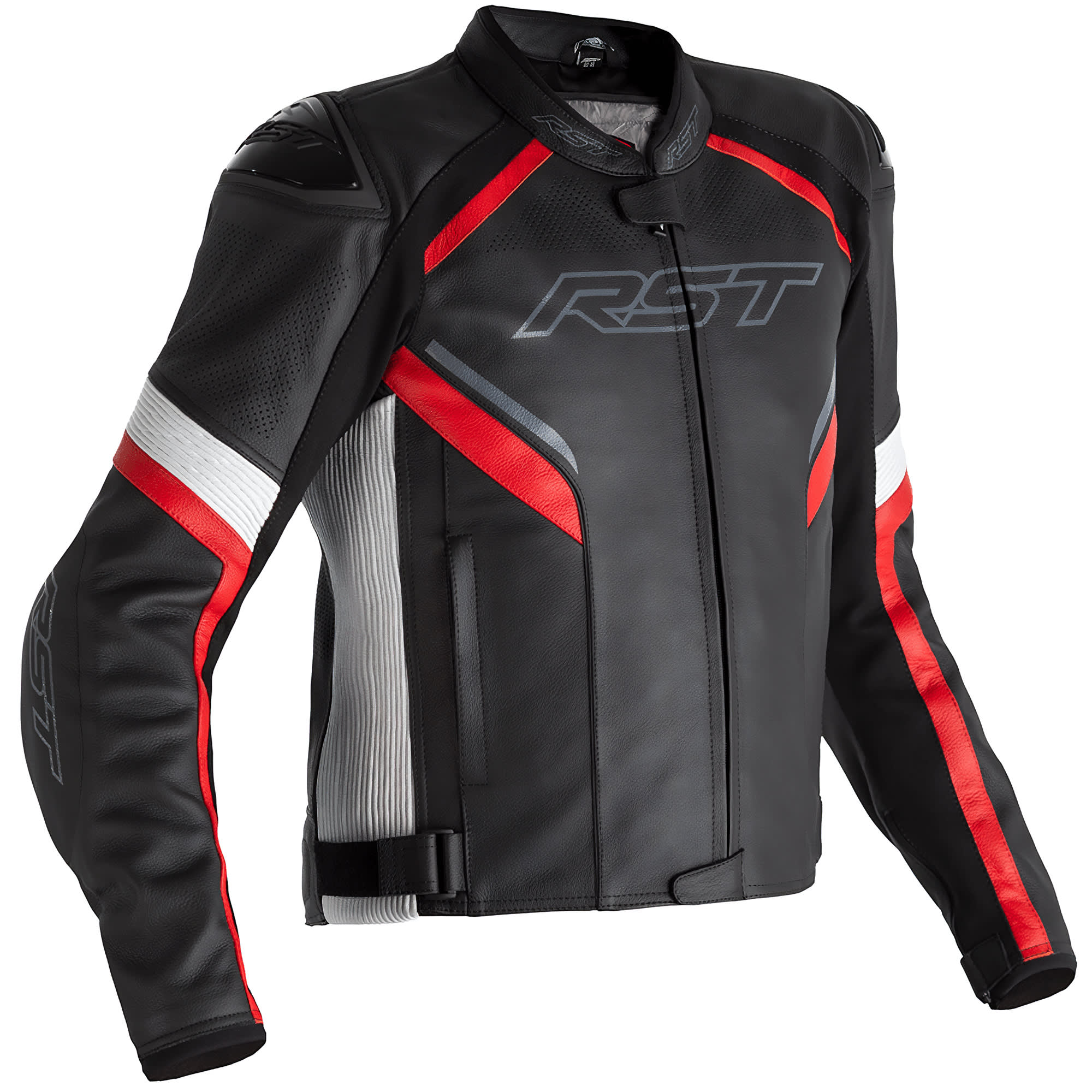 RST Sabre CE Leather Jacket - Black / White / Red by RST - clearance motorcycle jacket