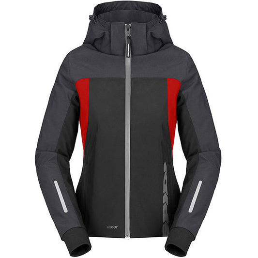 Spidi Ladies Hoodie II H2Out Waterproof Textile Jacket - Black / Anthracite / Fluo Red by Spidi - clearance motorcycle jacket