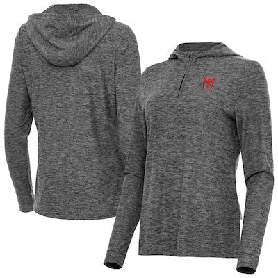 Women's Antigua Heather Black Roman Reigns Daybreak Quarter-Zip Hoodie - DASH RACEGEAR image 1