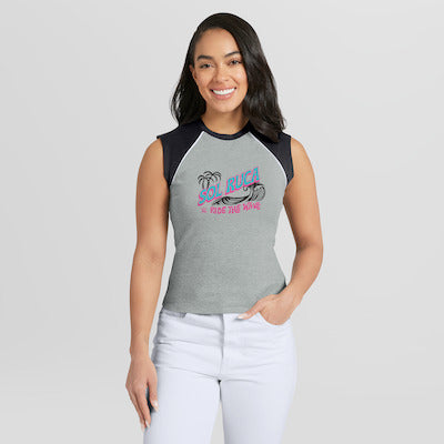 Women's WEAR by Erin Andrews Gray Sol Ruca Ride The Wave Cropped Raglan Tank Top - DASH RACEGEAR image 1