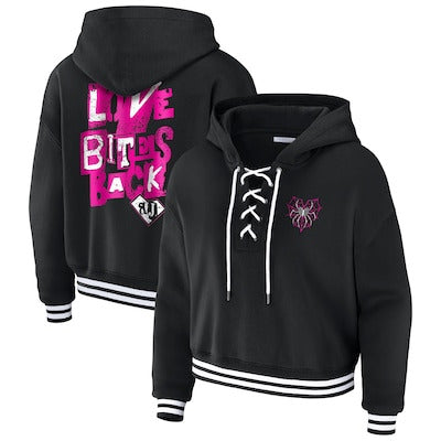 Women's WEAR by Erin Andrews Black AJ Lee Cropped Lace-Up Hoodie - DASH RACEGEAR image 1