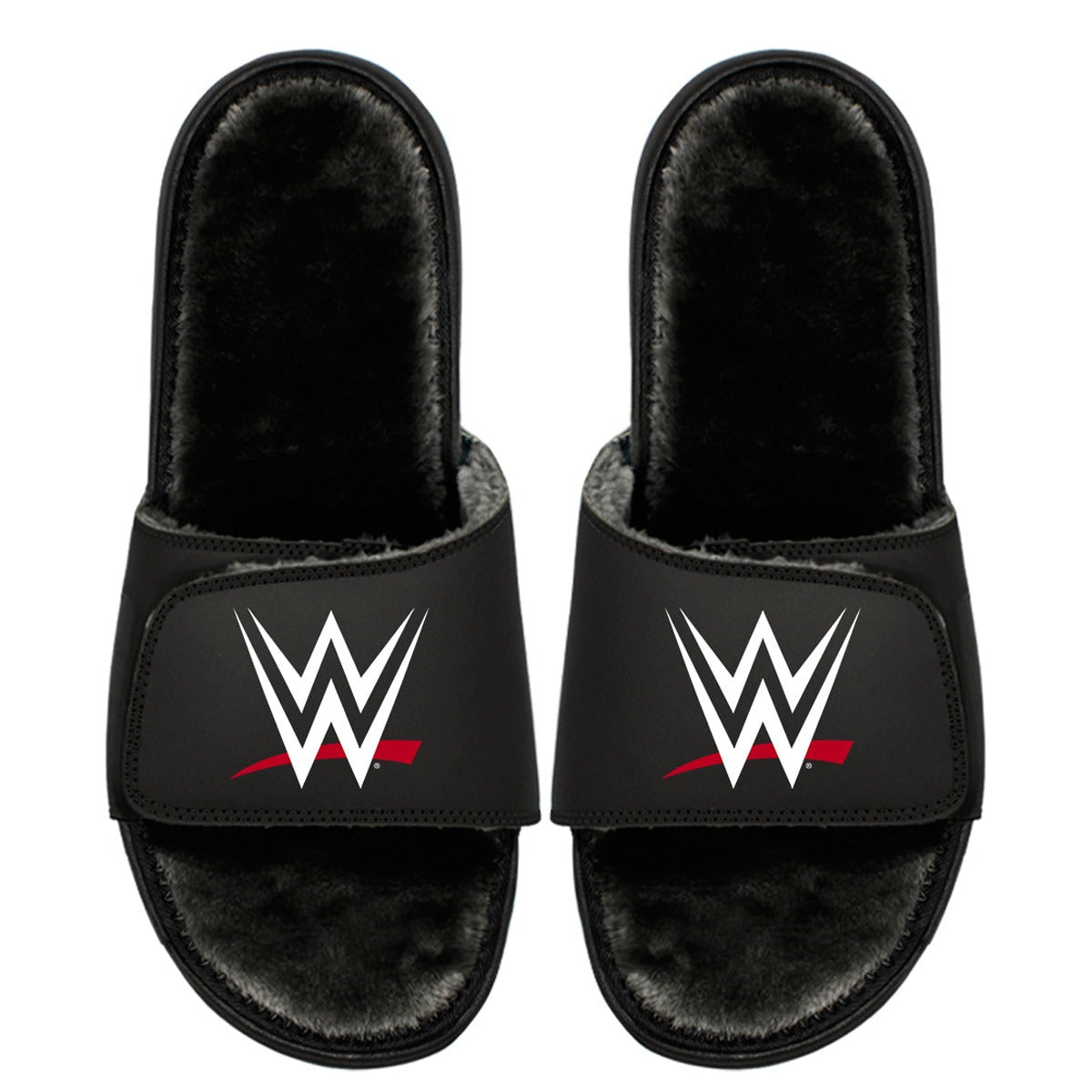 Unisex ISlide Black WWE Logo Fur Wordmark Slide Sandals