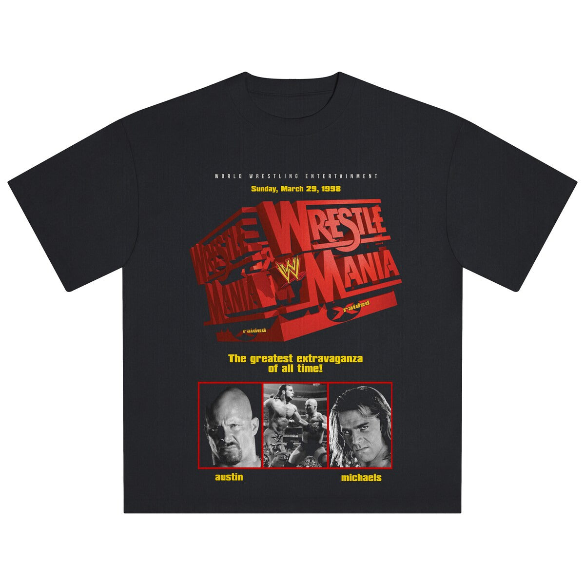 Men's Black WrestleMania XIV Cube Boxy T-Shirt