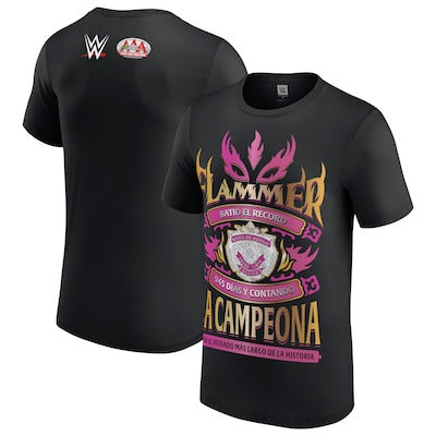 Men's Black Lady Flammer AAA Longest Reigning Reina De Reinas Champion T-Shirt - DASH RACEGEAR image 1