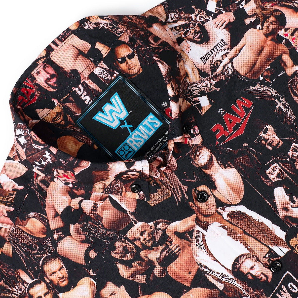 Men's RSVLTS Black WWE Attitude Era KUNUFLEX Button-Down Short Sleeve Shirt