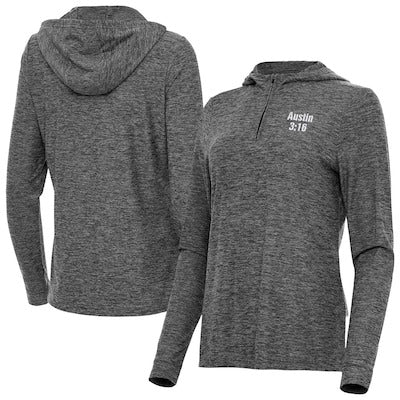 Women's Antigua Heather Black "Stone Cold" Steve Austin Daybreak Quarter-Zip Hoodie - DASH RACEGEAR image 1