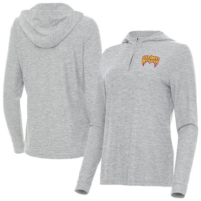 Women's Antigua Heather Gray The Ultimate Warrior Daybreak Quarter-Zip Hoodie - DASH RACEGEAR image 1