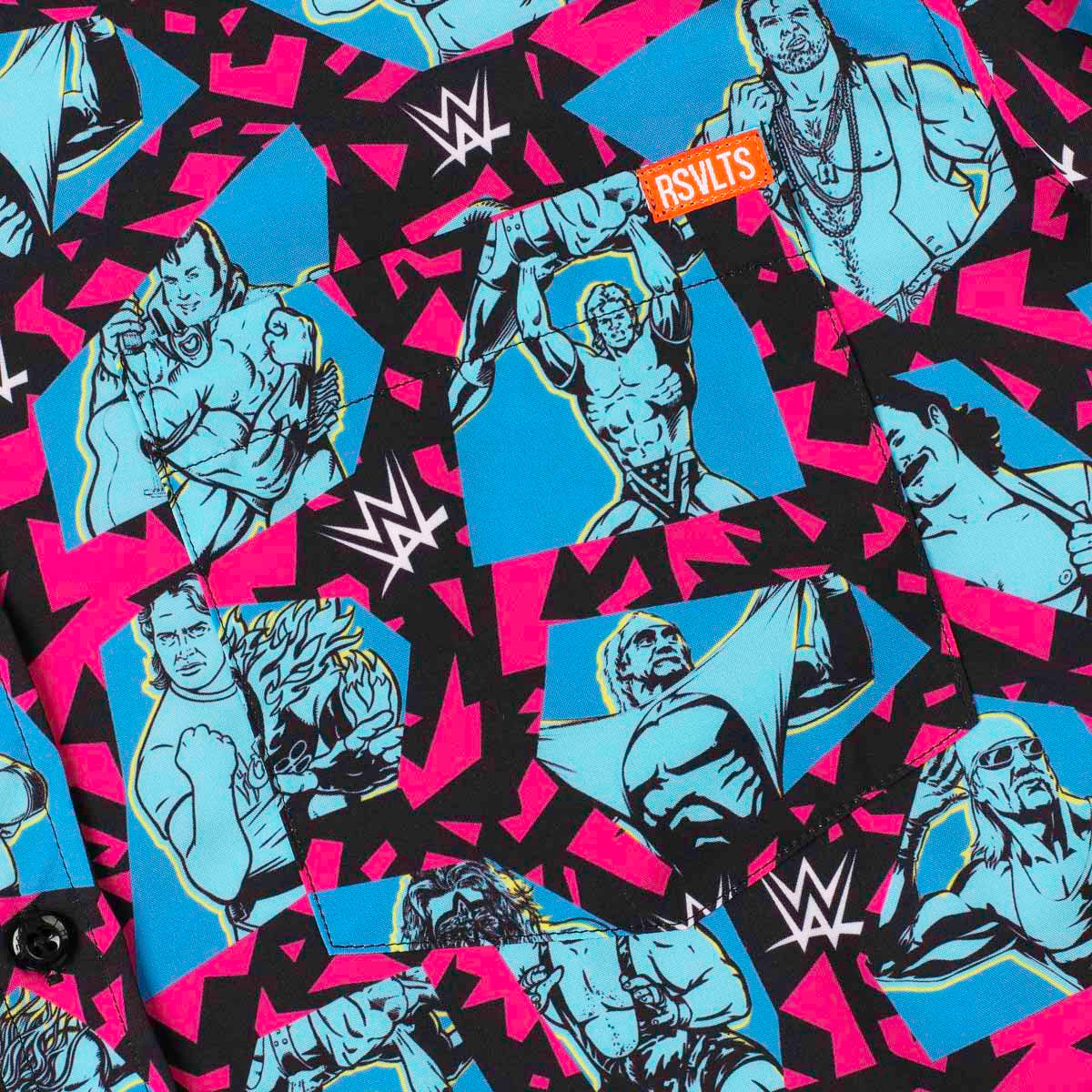 Men's RSVLTS Blue WWE 90's Style KUNUFLEX Button-Down Short Sleeve Shirt