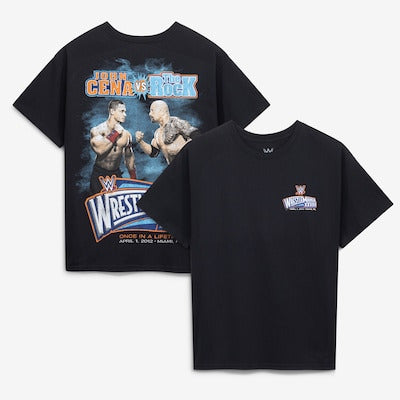 Men's Goodie Two Sleeves Black The Rock vs. John Cena Graphic T-Shirt - DASH RACEGEAR image 1