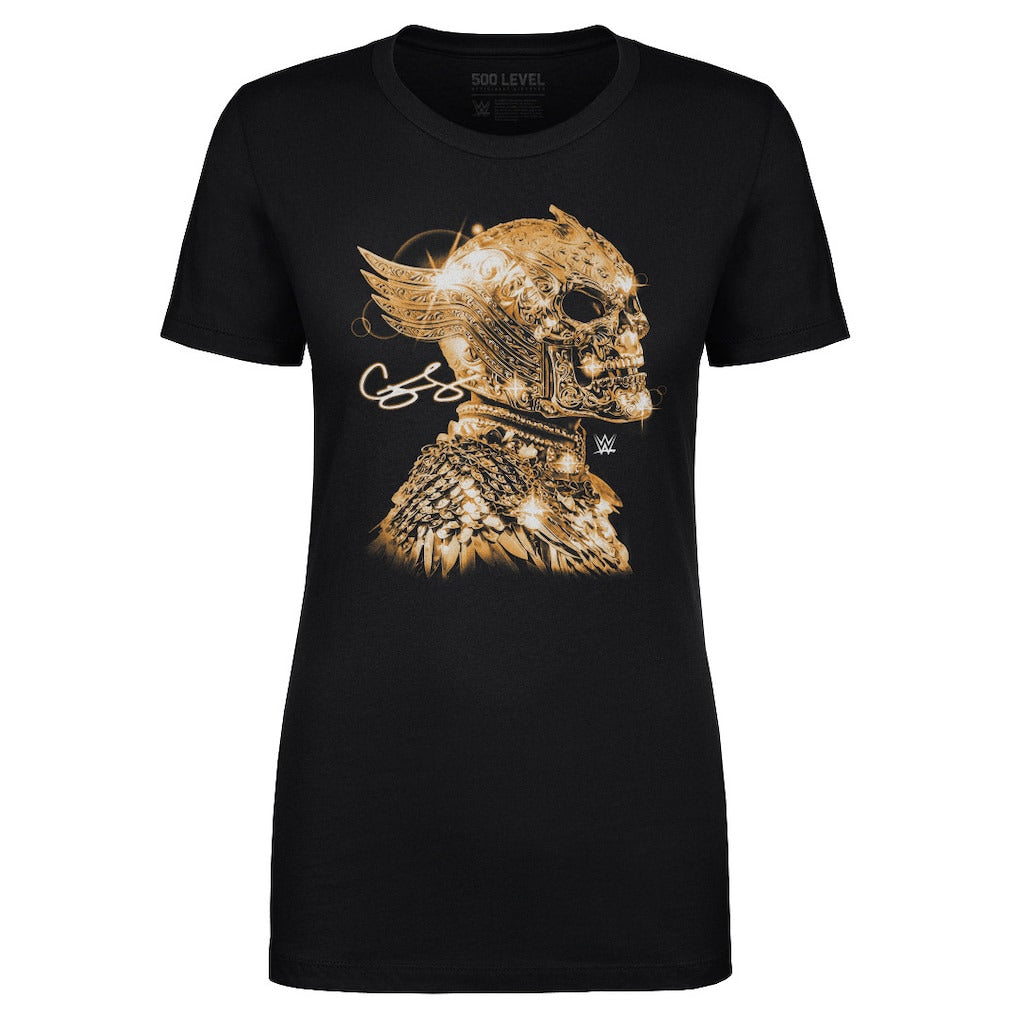 Women's 500 Level Black Cody Rhodes Gold Skull Mask T-Shirt - DASH RACEGEAR image 1