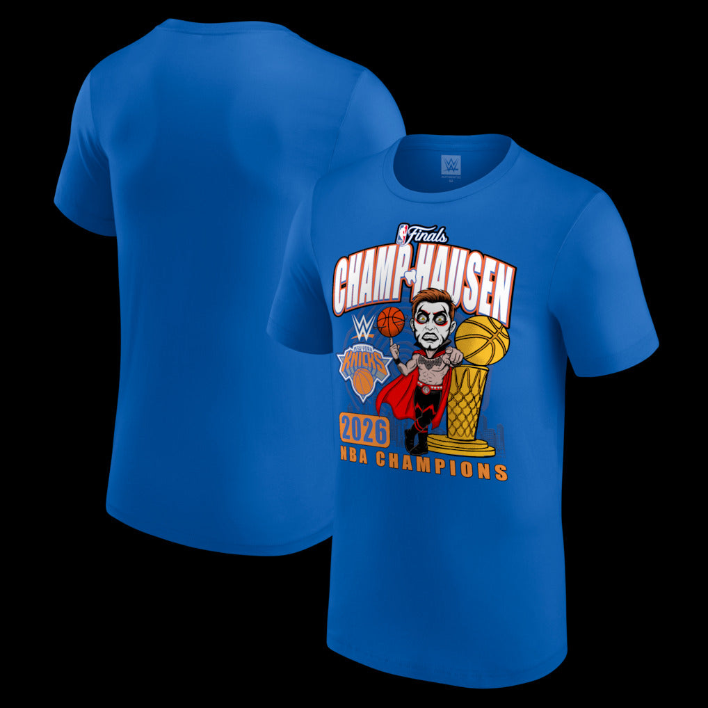 Men's Blue Danhausen x New York Knicks 2026 NBA Finals Champions T-Shirt - DASH RACEGEAR image 1
