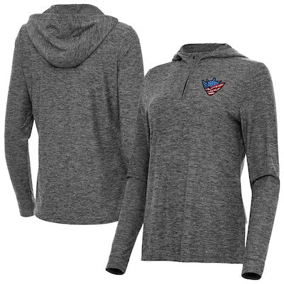 Women's Antigua Heather Black Cody Rhodes Daybreak Quarter-Zip Hoodie - DASH RACEGEAR image 1