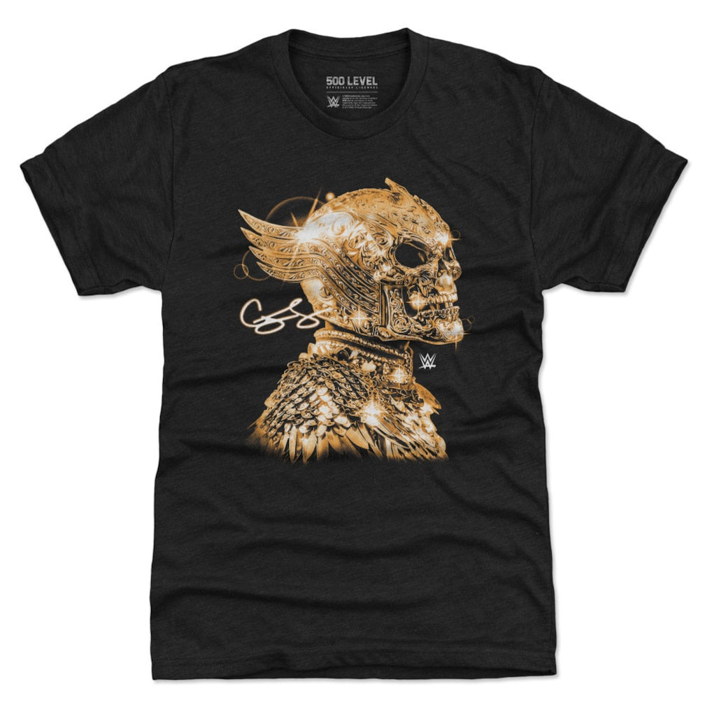 Men's 500 Level Black Cody Rhodes Gold Skull Mask Premium Tri-Blend T-Shirt - DASH RACEGEAR image 1