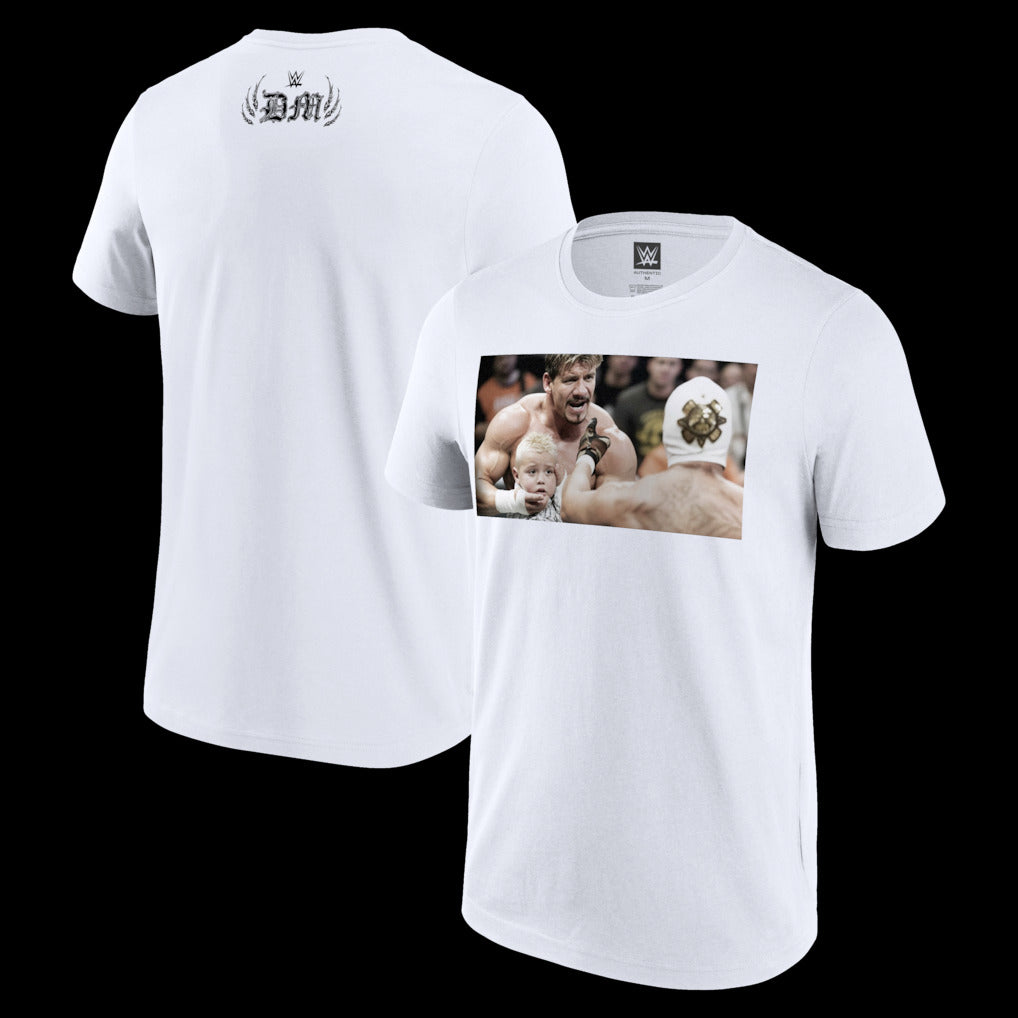 Men's White Dominik Mysterio Custody Battle Photo T-Shirt - DASH RACEGEAR image 1