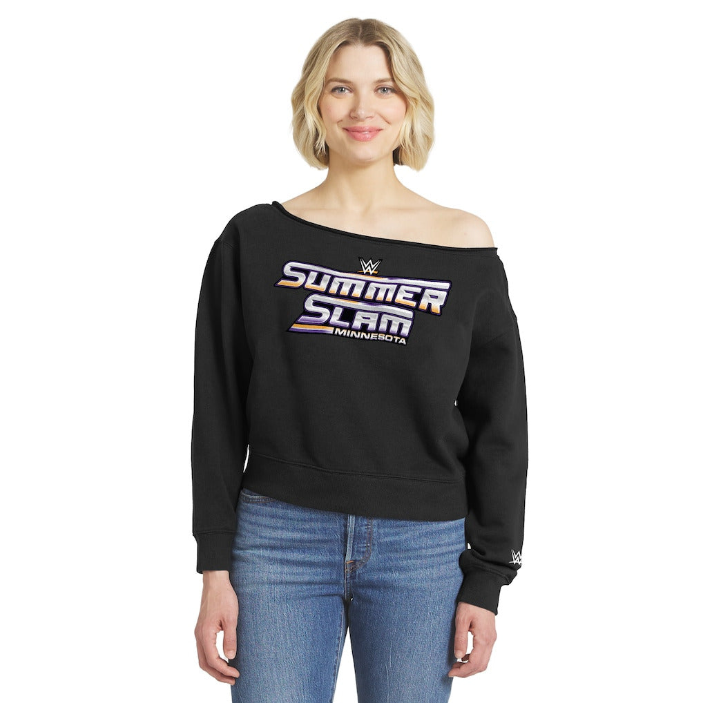 Women's WEAR by Erin Andrews Black SummerSlam 2026 Off-the-Shoulder Sweatshirt - DASH RACEGEAR image 1