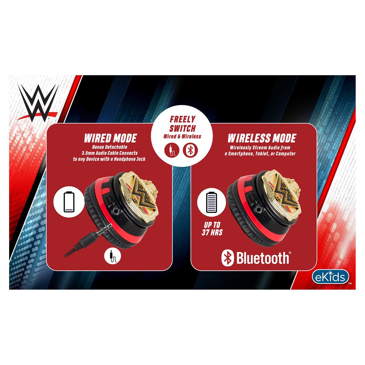 WWE Kid-Safe Bluetooth Headphones