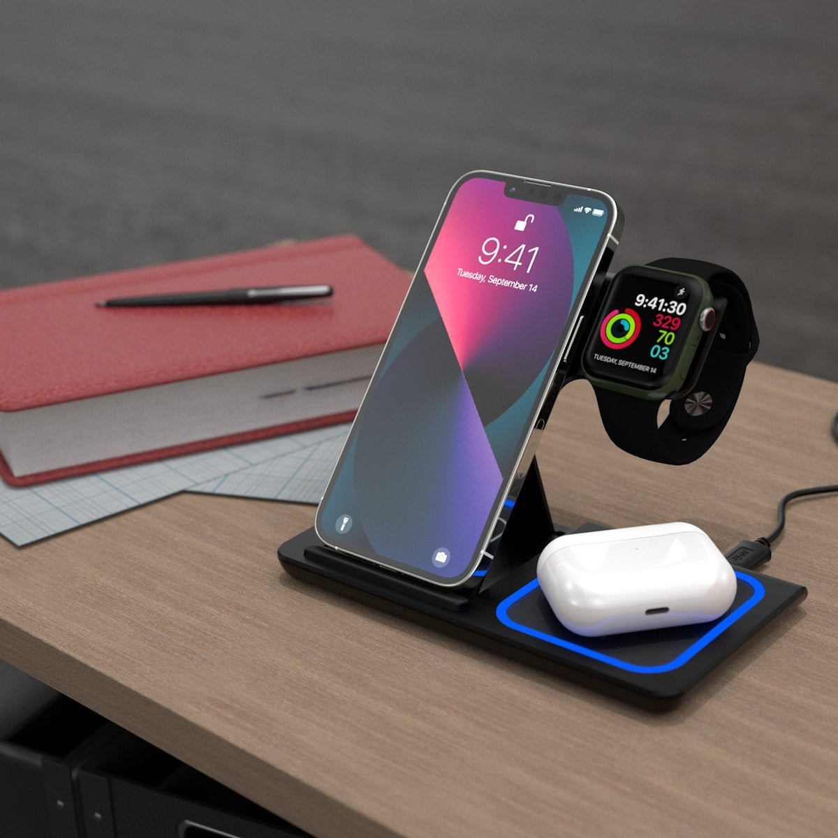 Keyscaper Black WWE 3-In-1 Charging Station