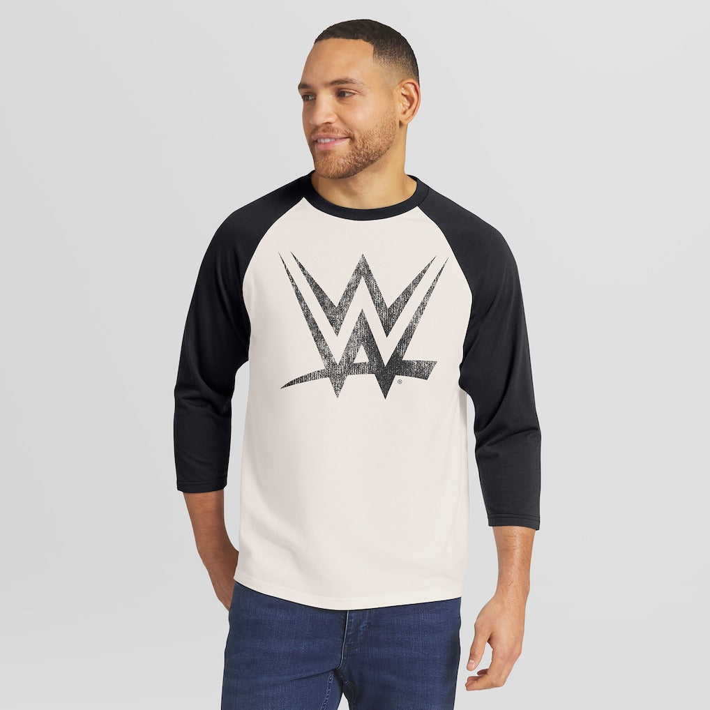Men's Darius Rucker Collection by Fanatics White/Black WWE Logo 3/4 Sleeve Raglan T-Shirt - DASH RACEGEAR image 1