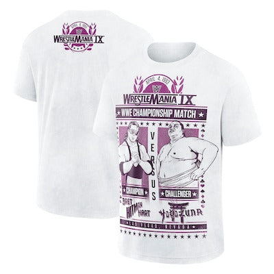 Men's White Bret Hart vs. Yokozuna WrestleMania 9 Boxy T-Shirt - DASH RACEGEAR image 1