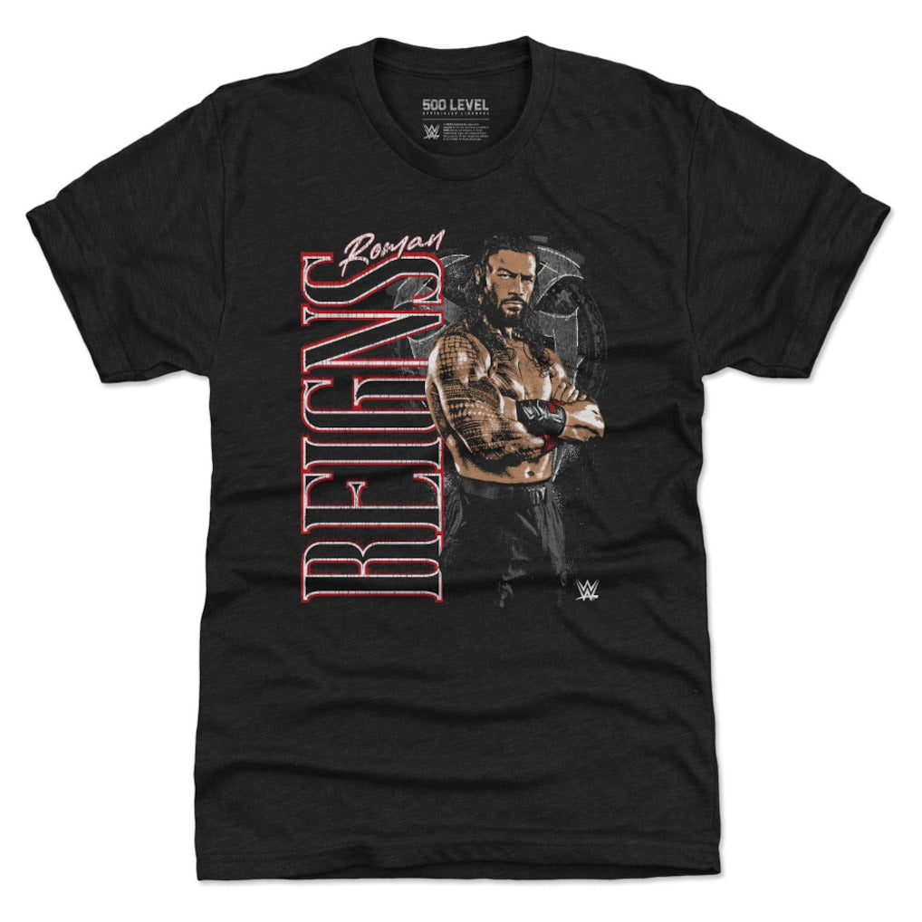 Men's 500 Level Black Roman Reigns Vertical Name Premium Tri-Blend T-Shirt - DASH RACEGEAR image 1