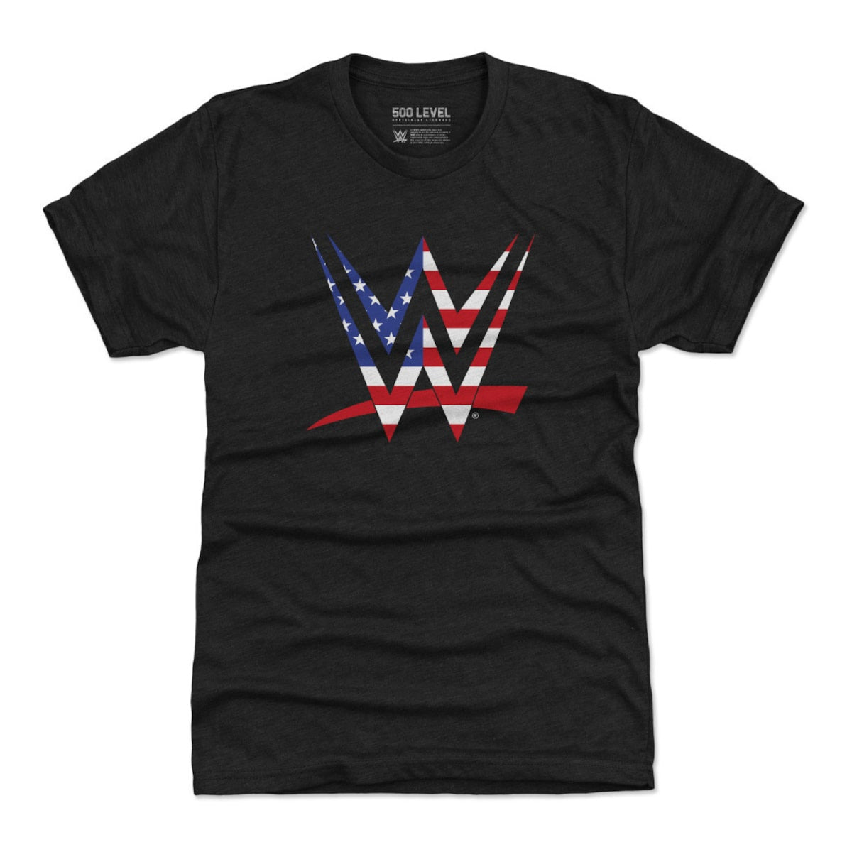 Men's 500 Level WWE Logo American Flag Tri-Blend T-Shirt - Black
