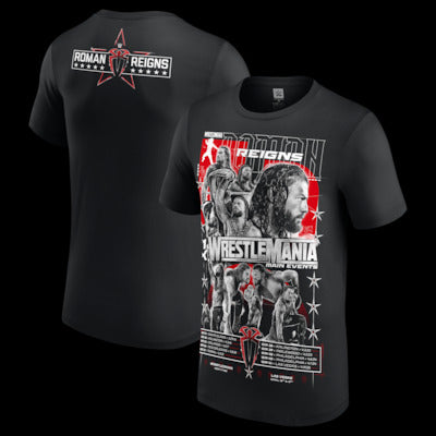 Men's Black Roman Reigns WrestleMania Moments T-Shirt - DASH RACEGEAR image 1