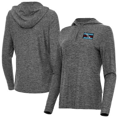 Women's Antigua Heather Black CM Punk Daybreak Quarter-Zip Hoodie - DASH RACEGEAR image 1