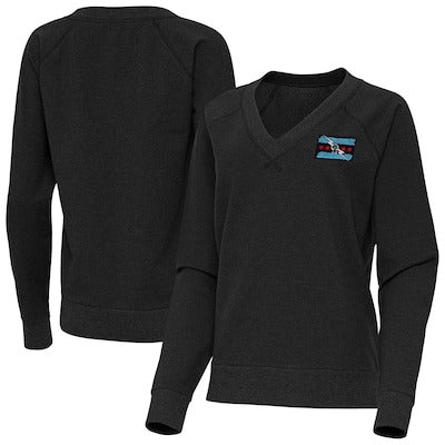 Women's Antigua Heather Black CM Punk Varsity Tri-Blend V-Neck Long Sleeve T-Shirt - DASH RACEGEAR image 1