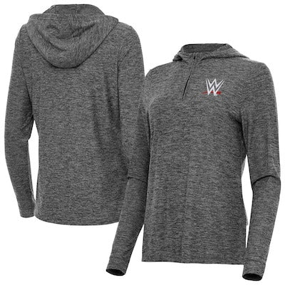 Women's Antigua Heather Black WWE Daybreak Quarter-Zip Hoodie - DASH RACEGEAR image 1