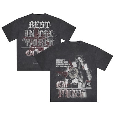 Men's Black CM Punk Best In The World Snow Wash Boxy T-Shirt - DASH RACEGEAR image 1