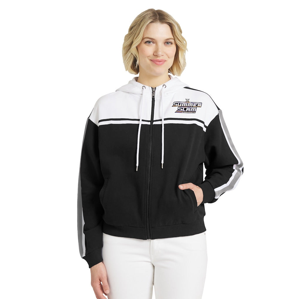 Women's WEAR by Erin Andrews Black SummerSlam 2026 Colorblock Full-Zip Hoodie - DASH RACEGEAR image 1