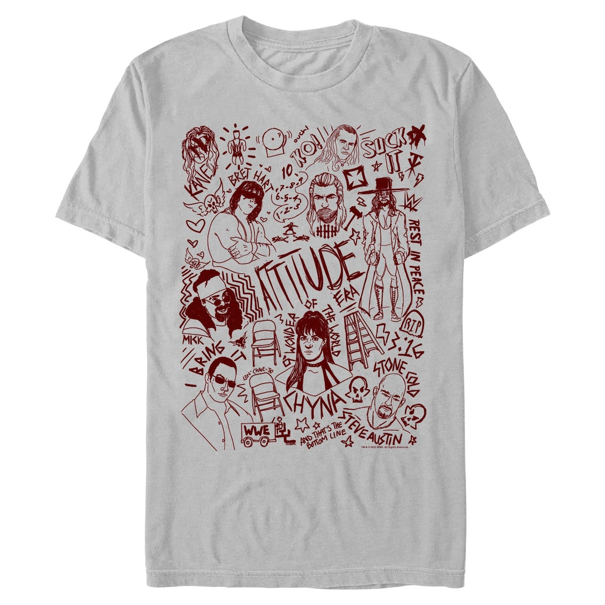 Men's Gray WWE Attitude Era Doodles T-Shirt
