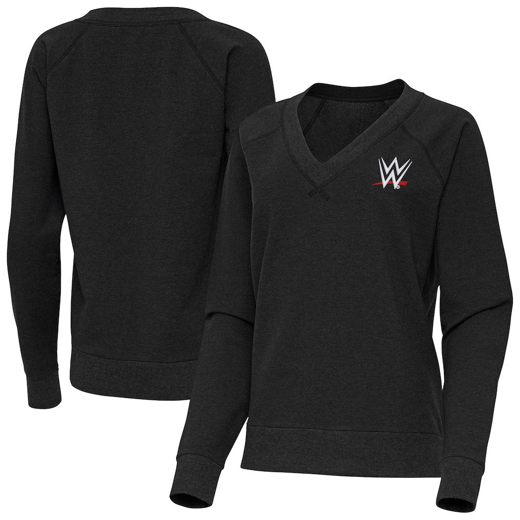 Women's Antigua Heather Black WWE Varsity Tri-Blend V-Neck Long Sleeve T-Shirt - DASH RACEGEAR image 1