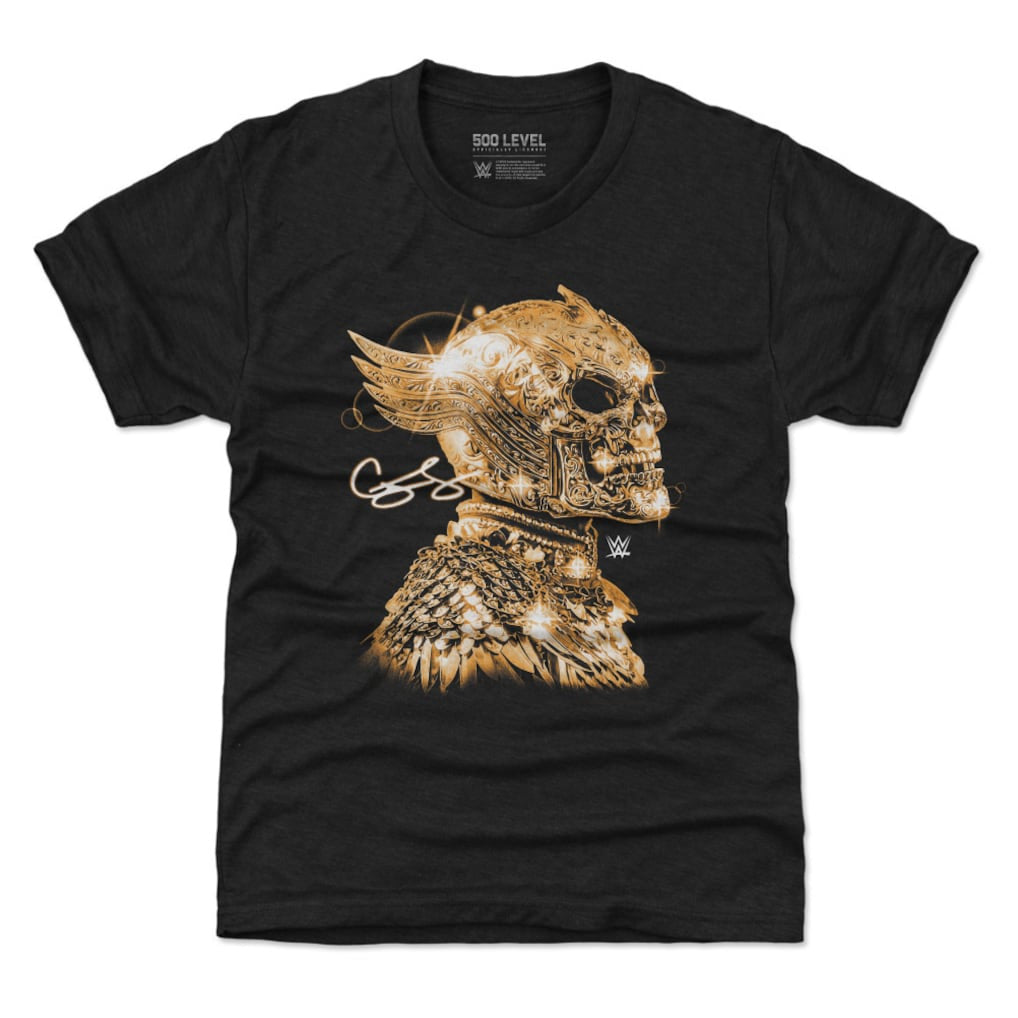 Youth 500 Level Black Cody Rhodes Gold Skull Mask T-Shirt - DASH RACEGEAR image 1
