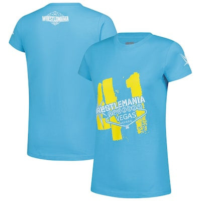Women's WWE Authentic Blue WrestleMania Trendy Welcome Sign T-Shirt - DASH RACEGEAR image 1