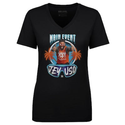 Women's 500 Level Black Jey Uso Main Event Palms V-Neck T-Shirt - DASH RACEGEAR image 1