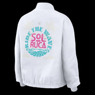 Women's WEAR by Erin Andrews White Sol Ruca Ride The Wave Denim Full-Zip Bomber Jacket - DASH RACEGEAR image 4