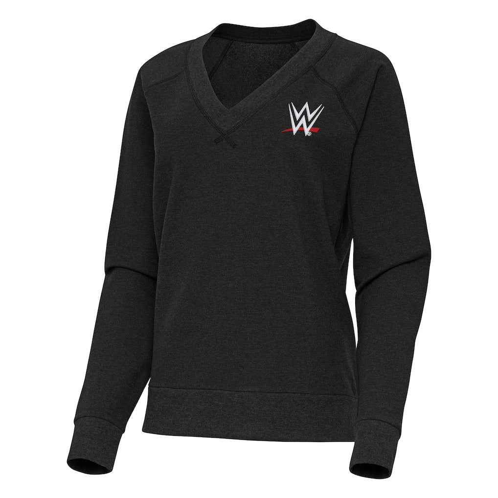 Women's Antigua Heather Black WWE Varsity Tri-Blend V-Neck Long Sleeve T-Shirt - DASH RACEGEAR image 2