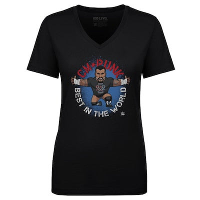 Women's 500 Level Black CM Punk Big Shots Pose V-Neck T-Shirt - DASH RACEGEAR image 1