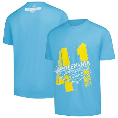 Men's WWE Authentic Blue WrestleMania Trendy Welcome Sign T-Shirt - DASH RACEGEAR image 1
