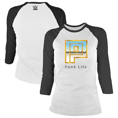 Men's White/Black CM Punk Punk Life Raglan 3/4-Sleeve T-Shirt - DASH RACEGEAR image 1