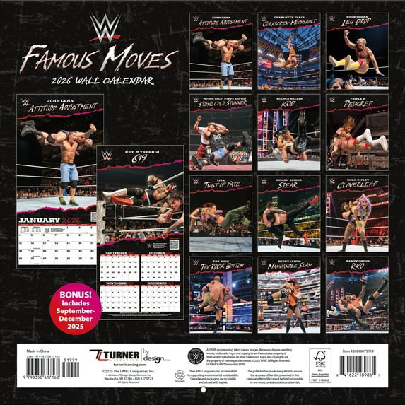 WWE Famous Moves 16-Month 2026 Wall Calendar