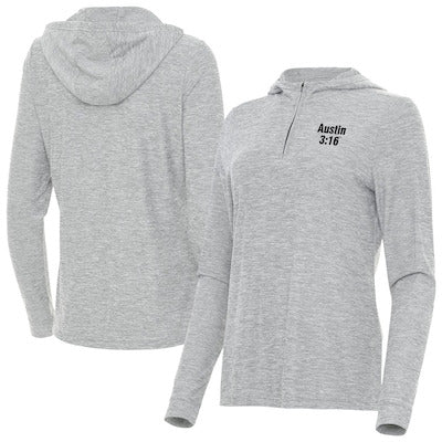Women's Antigua Heather Gray "Stone Cold" Steve Austin Daybreak Quarter-Zip Hoodie - DASH RACEGEAR image 1