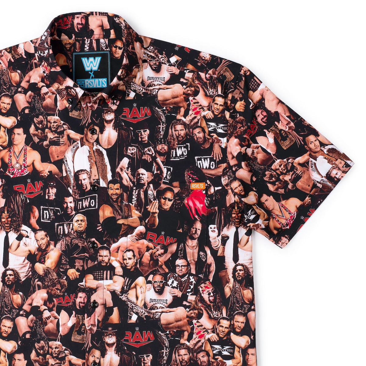 Men's RSVLTS Black WWE Attitude Era KUNUFLEX Button-Down Short Sleeve Shirt